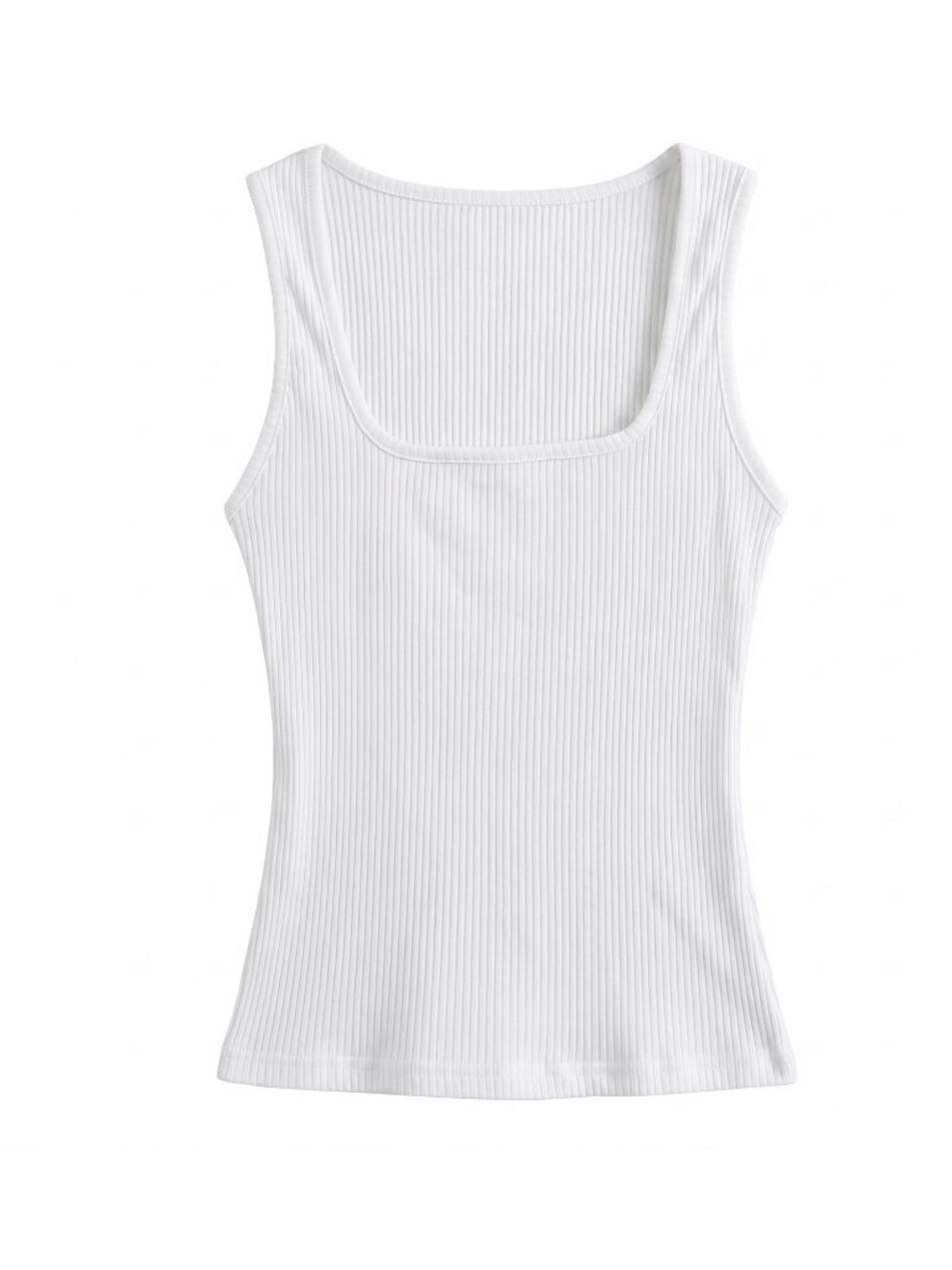 New White Swoop Neck Ribbed Fitted Tank Top – Size Small